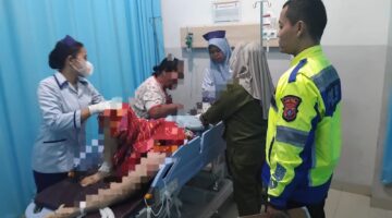 Satlantas Polres Tebingtinggi Tangani Kecelakaan Bus Tabrak Pejalan Kaki