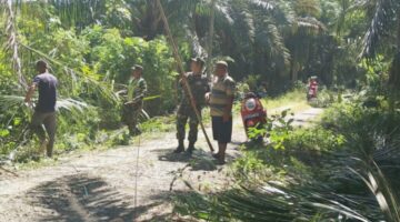 Babinsa Koramil 01/Kuala Gelar Gotong Royong Pembersihan Jalan, Wujudkan Lingkungan Asri dan Nyaman