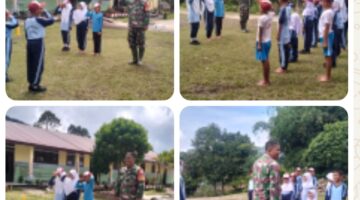 Latihan PBB di SD Binanga Boang, Cara Babinsa Koramil 07/Salak Bentuk Karakter Anak Sejak Dini