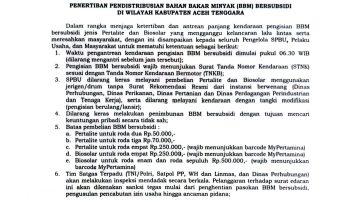 Bupati Aceh Tenggara Terbitkan Aturan Baru BBM Bersubsidi, Antre Sebelum Pukul 06.30 Dilarang, Pelanggar Terancam Sanksi Tegas